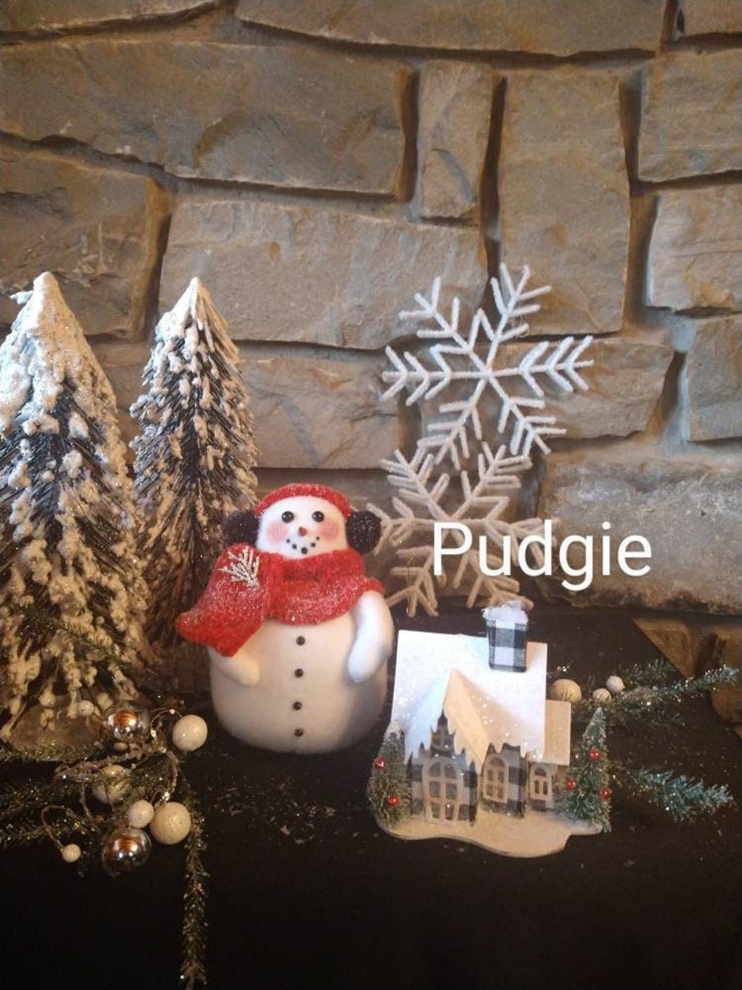 Snowman 6 1/2 X 4. Red Sweater Scarf and Black Earmuffs. Ready to Ship. Please Read Full