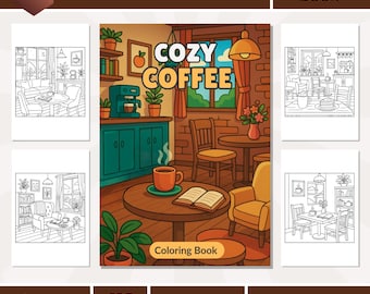 Libro para colorear de café acogedor: Escenas relajantes de cafetería (Descargar PDF y PNG)