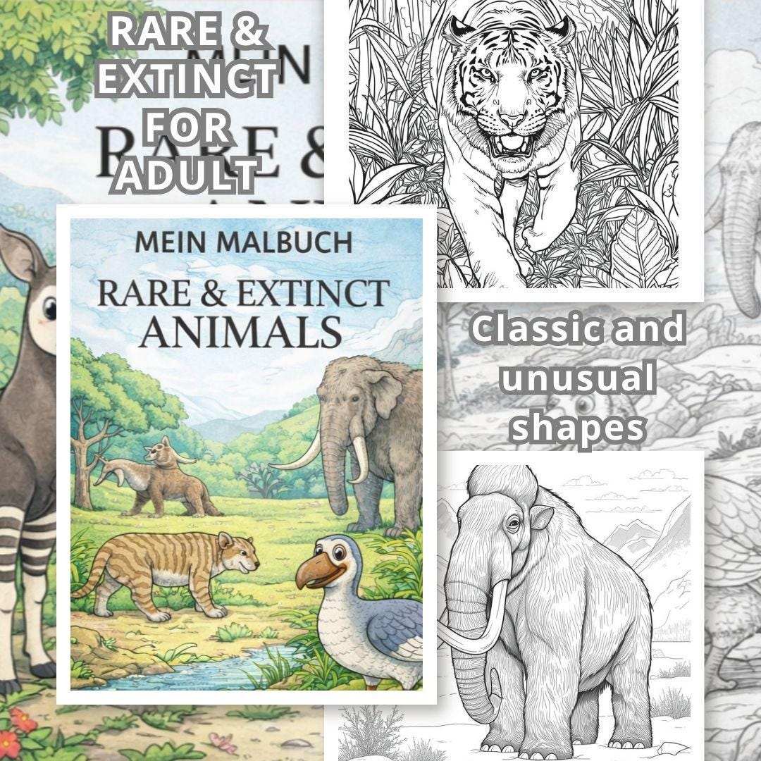 Extinct Animals Courling In ADULT – Rare & Extinct Animals Coloring Book - Etsy Australia