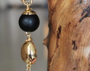 Matte Black Agate Dangle Earrings: 14k Gold Plated