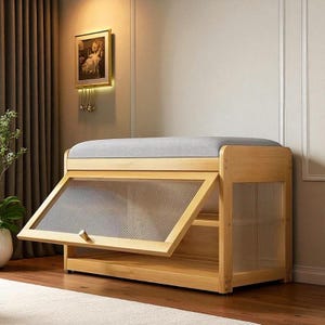 Nordic Shoe Cabinet with Changing Stool – Modern Simple Entryway Organizer for Small Apartments