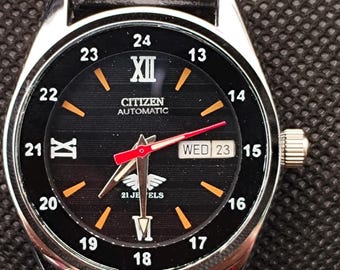 Vintage Citizen Automatic Day/Date Watch: Black Dial, Japan Made
