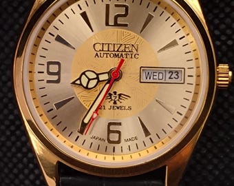 Original-Citizen Automatikuhr, goldenes Ziffernblatt, Day-Date, restauriert