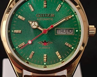 シチズン 自動巻き デイ/デイト表示 グリーン文字盤 日本製 メンズ 美