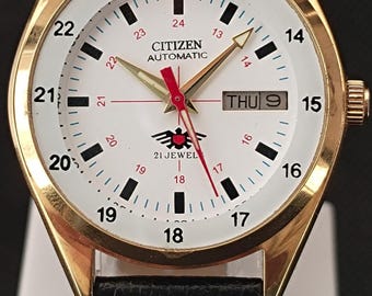 Zegarek męski Citizen Automatic Movement Automatyczny z datownikiem i białą tarczą, wyprodukowany w Japonii