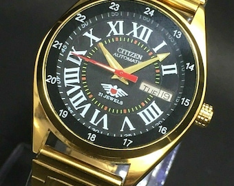 Citizen Automatic Movement Automatic Day/Date Black Dial Made In Japan Men's Wrist Watch