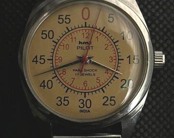 Vintage HMT Pilot Yellow Dial Mechanical Hand Winding Wrist Watch Good Condition