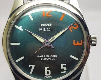 Vintage HMT Pilot Mechanical Hand winding Green Dial 17Jewels Men's Wrist Watch~ Vintage Watch