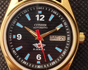 Citizen Automatic Movement Automatic Day/Date Black Dial Made In Japan Men's Wrist Watch
