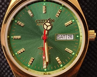 Vintage Citizen Automatic Movement No-8200 Green Dial Japan Made Men's Wrist Watch