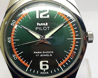 Vintage HMT Pilot Mechanical Hand winding Green Dial 17Jewels Men's Wrist Watch~ Vintage Watch