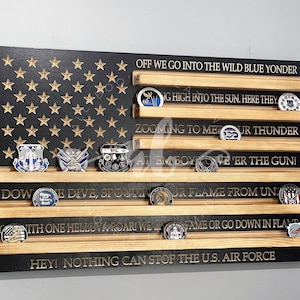 100 Coins Black - Wild Blue Yonder Wood Flag Military Challenge Coin Holder Display Rack Distressed Retirement Promotion