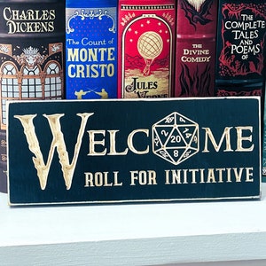 Welcome Roll for Initiative Engraved Wood Sign D20 Dice D&D Dungeons and Dragons RPG Tabletop DND Geek Boyfriend Gamer Gift Man Cave