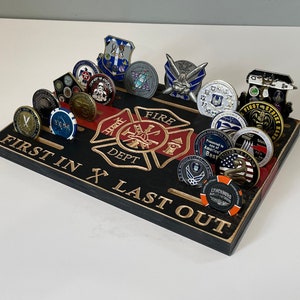 First In Last Out Challenge Coin Desk Display Fireman Firefighter Maltese Cross Fire Thin Red Line Volunteer Retirement Promotion Gift