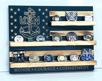 40 Coins US Navy Chief Petty Officer CPO Anchor Emblem Wood Military Challenge Coin Display Holder Gift for Retirement Promotion Graduation