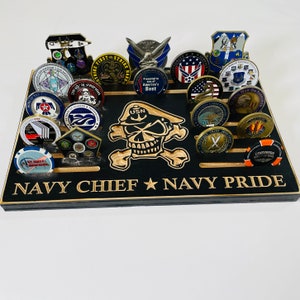 40 Coins US Navy Chief Petty Officer Military Challenge Coin Holder CPO Wood Veteran Desk Display Collection Retirement Promotion Gift