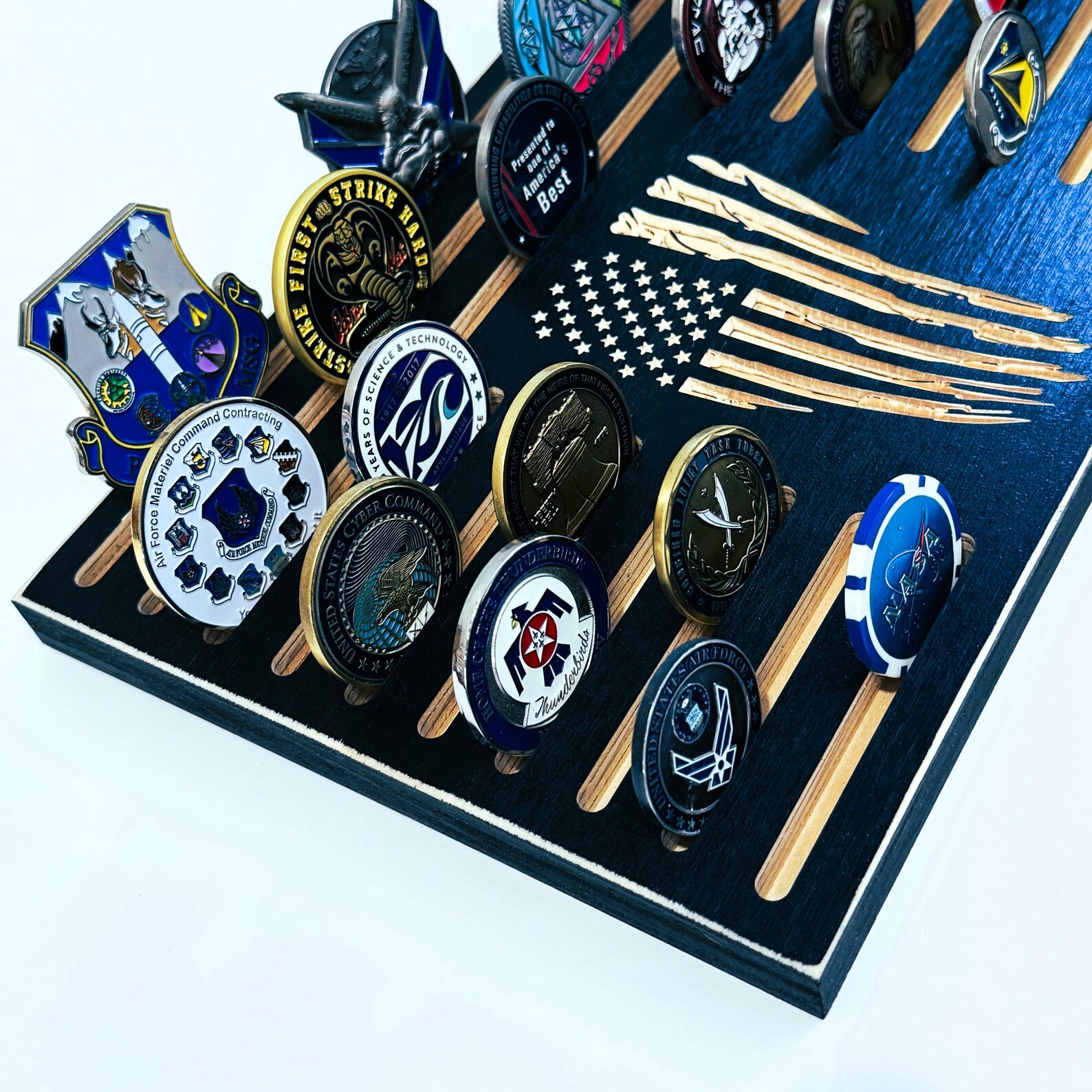 40 Coins US Flag Distressed Military Coin Holder Rack Desk Display ...