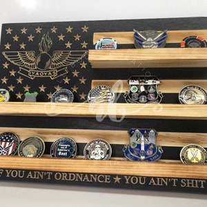 40 Coins Navy IYAOYAS Ordnance Military Challenge Coin Display Holder Wood Flag Rustic Distressed Burned Retirement Promotion Gift