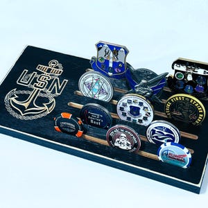20 Coins US Navy Chief Petty Officer CPO Anchor Emblem Wood Military Challenge Coin Display Holder Gift for Retirement Promotion Graduation