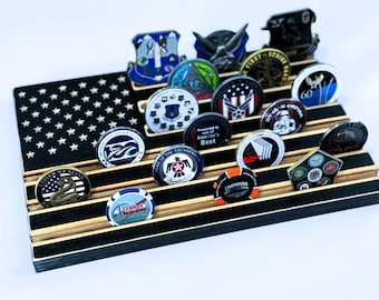 30 Coins American Flag Challenge Coin Display Veteran Gift Black and White Military Coin Holder Patriotic Home Office Decor Made in USA