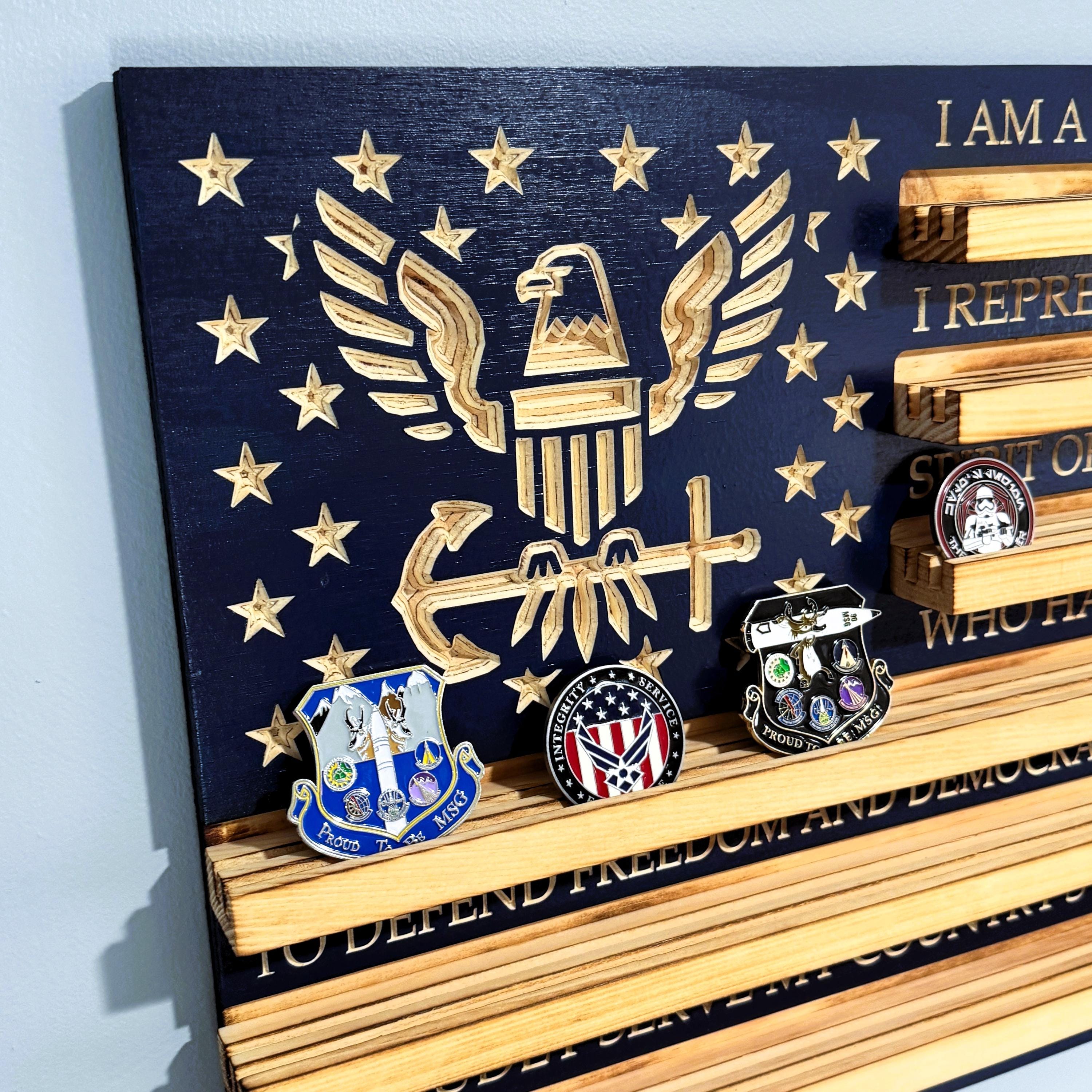 Sailor Make Rack 100 Coins US Navy Sailor's Creed Challenge Coin Display Rack Wood Flag ...