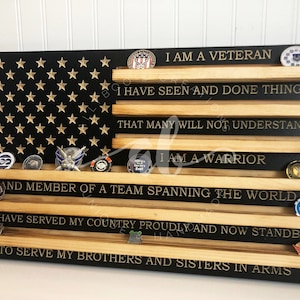100 Coins Veteran&#39;s Creed US Wood Flag Challenge Coin Display Holder Retirement Promotion Gift Army Navy Air Force Marines CG
