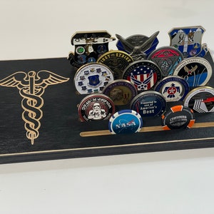 20 Coins Caduceus Paramedic Wood Challenge Coin Holder Rack Display Stand Retirement Promotion Star Life EMS EMT First Responder Doctor Gift
