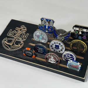 20 Coin Anchor US Navy Chief Petty Officer CPO Wood Military Challenge Coin Holder Rack Desk Display Collection Retirement Promotion Gift