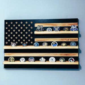 70 Coins Black and White Subdued USA Flag Military Challenge Coin Display Holder Rustic Promotion Retirement Gift Army Navy Air Force