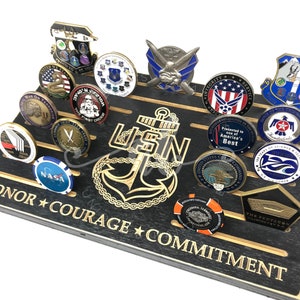 25 Coins US Navy Chief Petty Officer CPO Anchor Emblem Wood Military Challenge Coin Display Holder Gift for Retirement Promotion Graduation