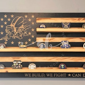 70 Coins Navy SeaBees Sea Bees Wood US Flag Military Challenge Coin Holder Display Rack Case Promotion Rustic Retirement Gift