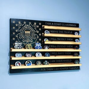 100 Coins Coast Guard CPO Creed US Flag Challenge Coin Display Holder Rack USCG Rustic Semper Paratus Retirement Promotion Gift Veteran