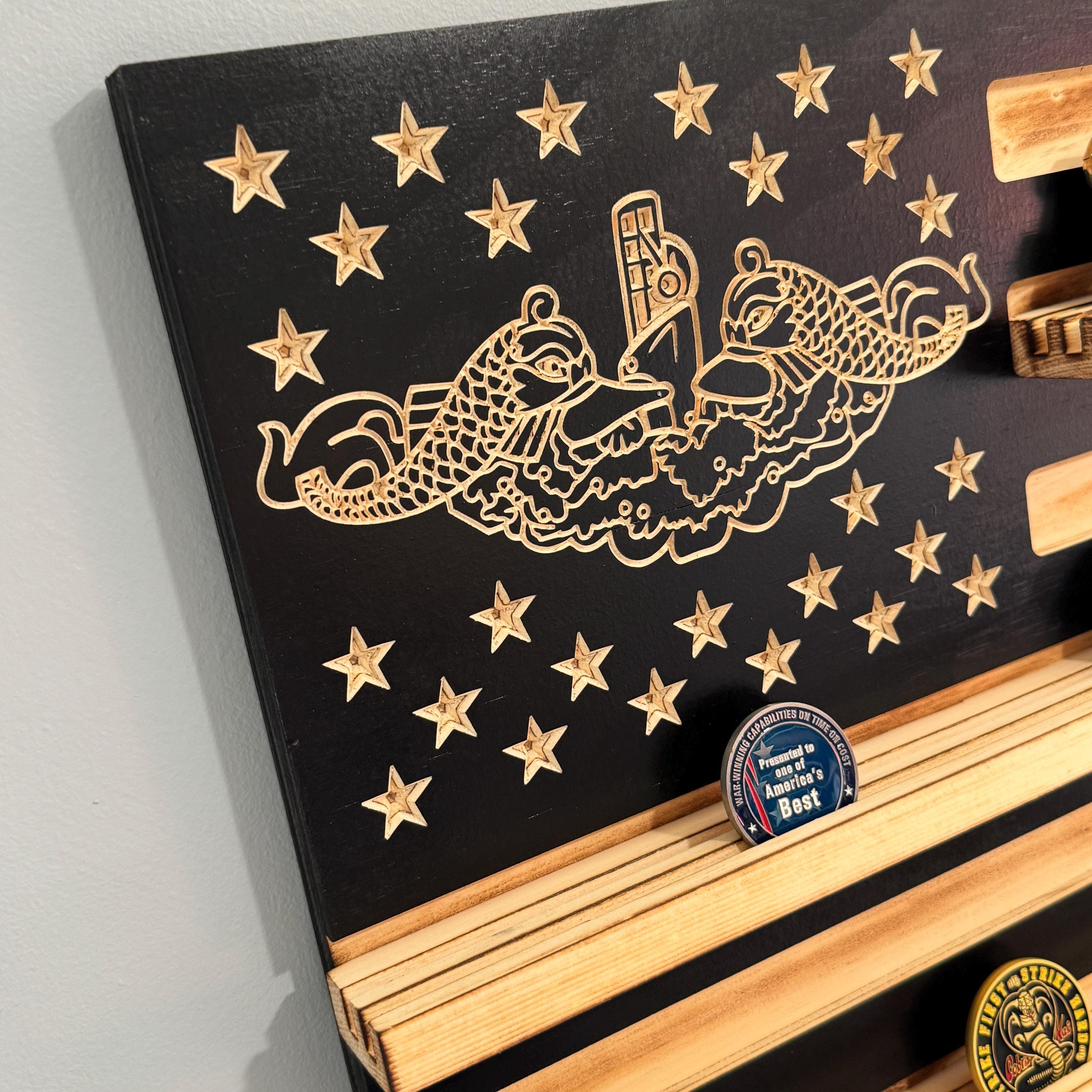 Submarine Coin Rack 70 Coins US Navy Submarine Challenge Coin Display Rack Dolphin Emblem ...