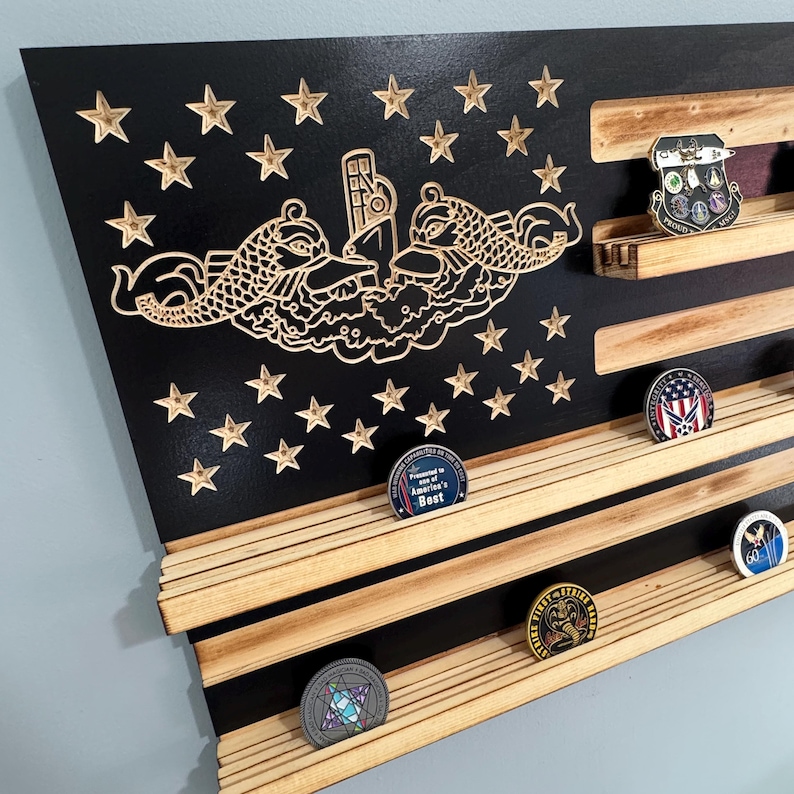 Submarine Coin Rack 70 Coins US Navy Submarine Challenge Coin Display Rack Dolphin Emblem ...