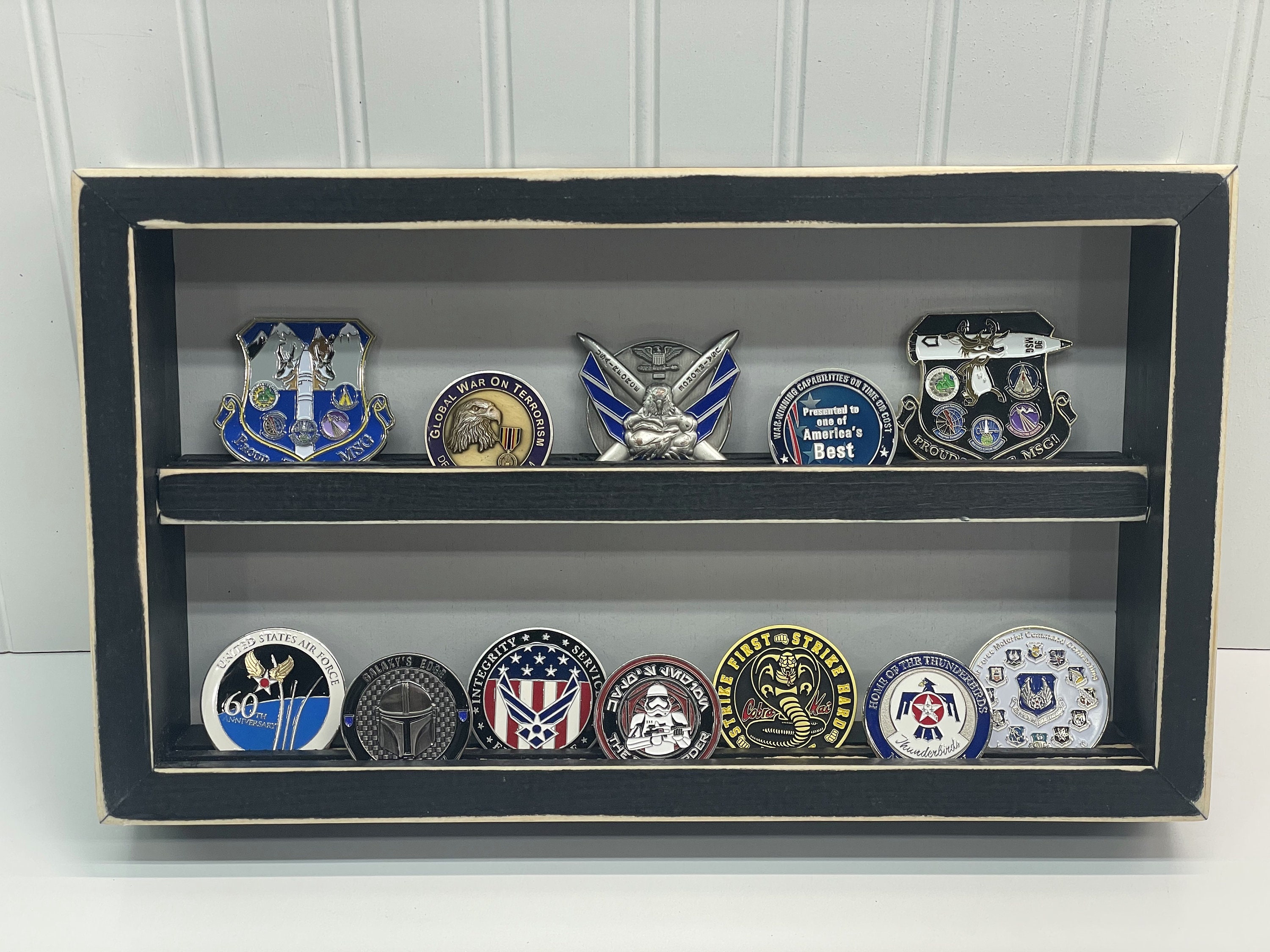 Challenge Coin Display Case Casino Chip Pin Medal Shadow Box Cabinet