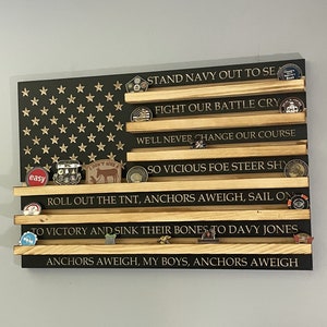 100 Coins US Navy Song Anchors Aweigh US Flag Challenge Coin Morale Patch Display Holder Rack Rustic Retirement Promotion Gift