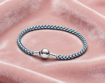 Pandora Blue Cord Schlangenkette Armband, ME Serie Charm Armband, einfache zarte Silber Armreif für Frauen Schmuck Stil