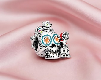 Charm de calavera de Pixar Coco Miguel y Dante que brilla en la oscuridad, de plata de ley 925, compatible con pulseras Pandora, inspirado en el regalo perfecto.