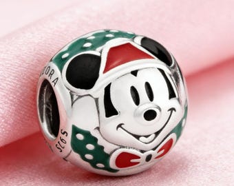 Santa Mickey Charm,925 Sterling Silver Charm,Compatible with Pandora Bracelets,Inspired,Perfect Gift for Girls Women