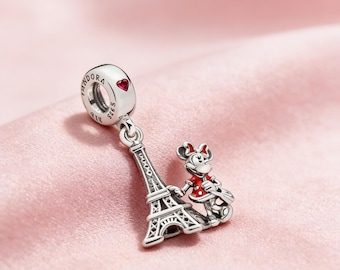 Minnie Mouse Eiffel Tower Charm,925 Sterling Silver Charm,Compatible with Pandora Bracelets,Inspired,Perfect Gift for Girls Women