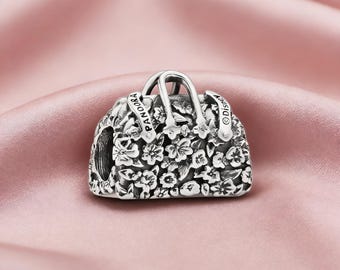 Dije de plata con forma de bolso de flores de Mary Poppins, de plata de ley 925, compatible con pulseras Pandora, inspirado en la inspiración, regalo perfecto para niñas y mujeres.