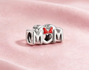 Minnie Mouse Bow & Mum Charm,925 Sterling Silver Charm,Compatible with Pandora Bracelets,Inspired,Perfect Gift for Girls Women