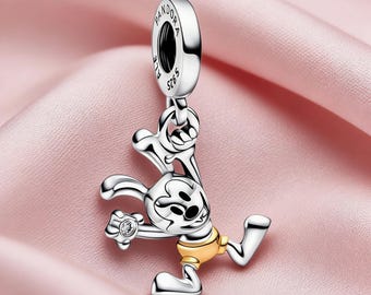 100th Anniversary Oswald Lab-grown Diamond Dangle Charm,925 Sterling Silver Charm,Compatible with Pandora Bracelets,Inspired,Perfect Gift