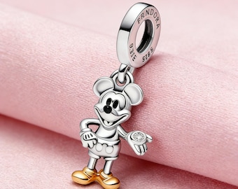 Anniversary Mickey Mouse Lab-grown Diamond Dangle Charm,925 Sterling Silver Charm,Compatible with Pandora Bracelets,Inspired,Perfect Gift