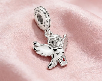 Charm colgante de búho Hedwig, de plata de ley 925, compatible con pulseras Pandora, ideal como regalo para niñas y mujeres.