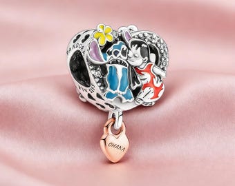 Ohana Lilo & Stitch Inspired Charm,925 Sterling Silver Charm,Compatible with Pandora Bracelets,Inspired,Perfect Gift for Girls Women