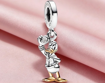 Anniversary Donald Duck Lab-grown Diamond Dangle Charm,925 Sterling Silver Charm,Compatible with Pandora Bracelets,Inspired,Perfect Gift