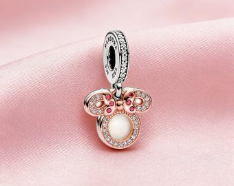 Minnie Mouse Silhouette Mom Double Dangle Charm,925 Sterling Silver Charm,Compatible with Pandora Bracelets,Inspired,Perfect Gifts Women