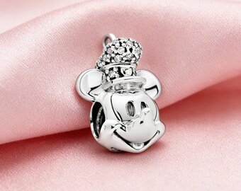 Srebrny wisiorek Myszka Miki, zawieszka ze srebra próby 925, kompatybilna z bransoletkami Pandora, inspirująca, idealny prezent dla dziewczyn i kobiet