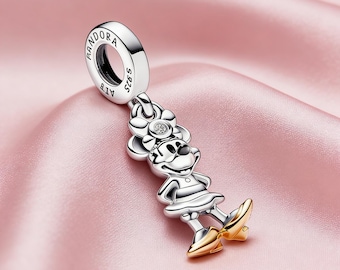 Anniversary Minnie Mouse Lab-grown Diamond Dangle Charm,925 Sterling Silver Charm,Compatible with Pandora Bracelets,Inspired,Perfect Gifts